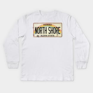 Vintage Hawaii License Plate NORTH SHORE Kids Long Sleeve T-Shirt